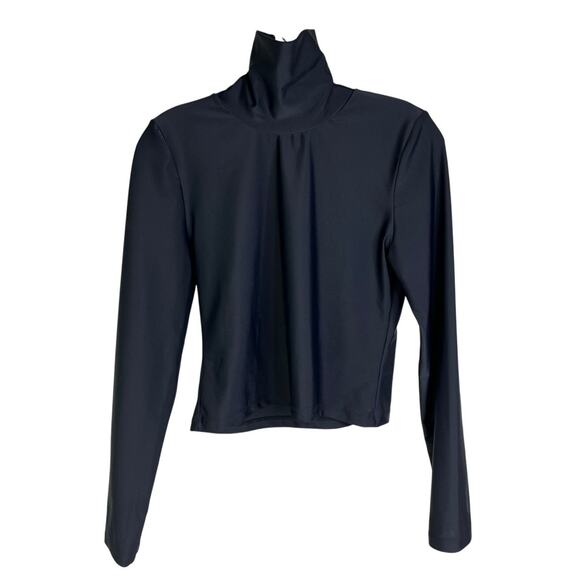 Heidi Merrick Izzy Rash Guard Women M Black Plain Mock Neck Puff Sleeve Pullover - Picture 1 of 7